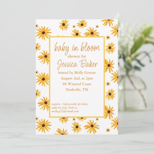 Zonnebloem Baby in Bloom Douche Uitnodiging (Staand voorkant)