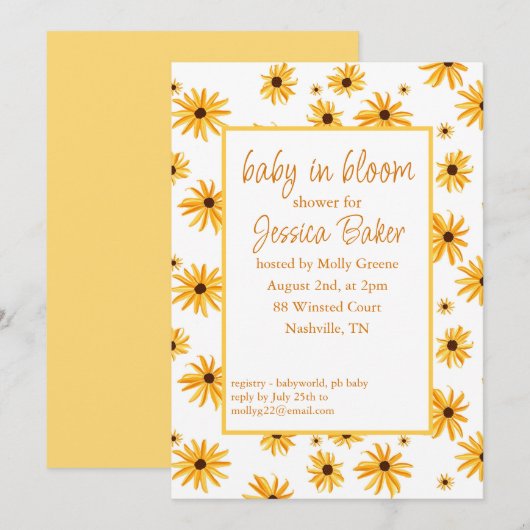 Zonnebloem Baby in Bloom Douche Uitnodiging (Voorkant / Achterkant)