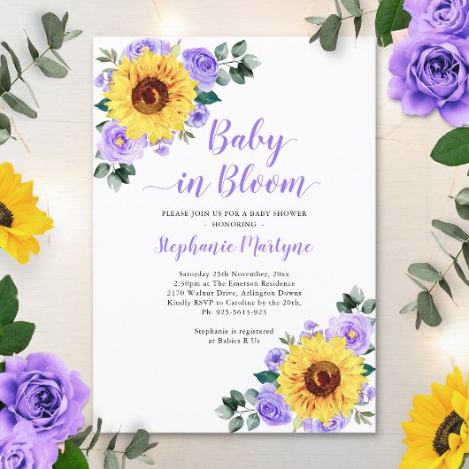 Zonnebloem Baby in Bloom Paars Baby shower van Flo Kaart