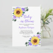 Zonnebloem Baby in Bloom Paars Baby shower van Flo Kaart (Staand voorkant)