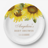 Zonnebloem Baby Meisje Douche Papieren Bordje (Voorkant)