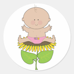 Zonnebloem Baby Meisje Ronde Sticker