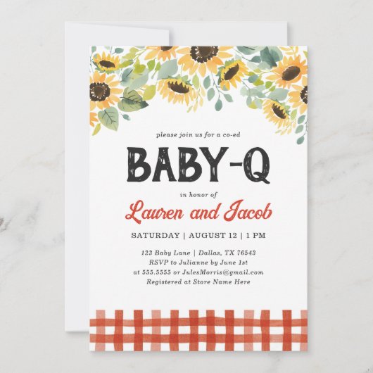 Zonnebloem Baby Q rustieke koppels Baby shower Kaart (Voorkant)