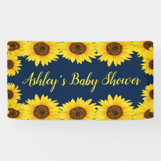 Zonnebloem Baby Shower Achtergrond Navy Bloemen Pr Spandoek (Horizontaal)