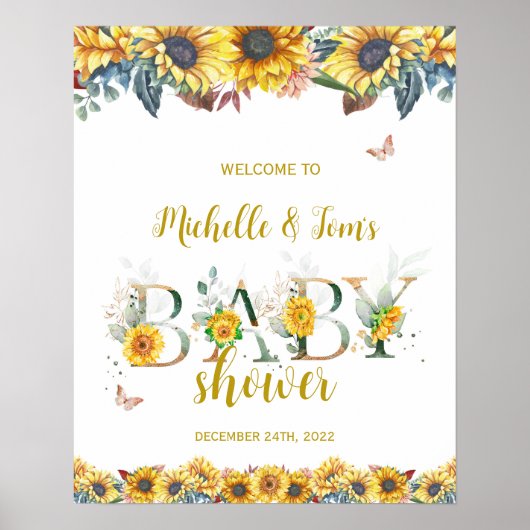 Zonnebloem Baby shower Baby shower Welkomstteken Poster (Voorkant)