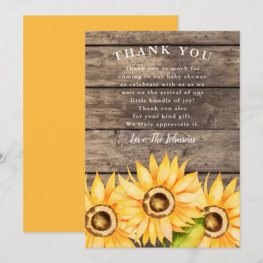 Zonnebloem Baby shower Bedankkaart (Voorkant / Achterkant)