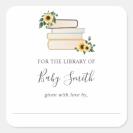 Zonnebloem Baby shower Bibliotheek Bookplate Stick Vierkante Sticker