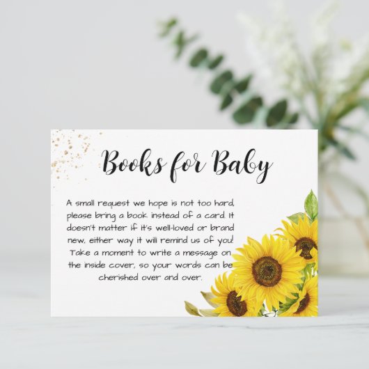 Zonnebloem Baby shower boeken voor Baby Informatiekaartje (Staand voorkant)