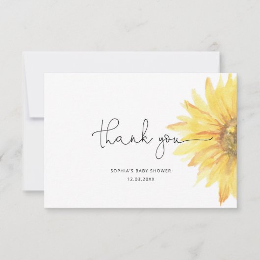 Zonnebloem baby shower dank je kaart (Voorkant)