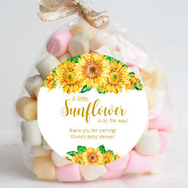 Zonnebloem baby shower dank je ronde sticker