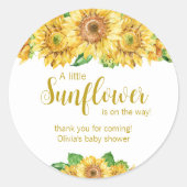 Zonnebloem baby shower dank je ronde sticker (Voorkant)