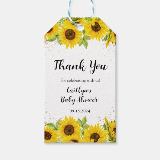 Zonnebloem Baby shower Dank u Cadeaulabel (Voorkant)