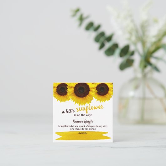 Zonnebloem Baby shower Diaper Raffle Informatiekaartje (Staand voorkant)