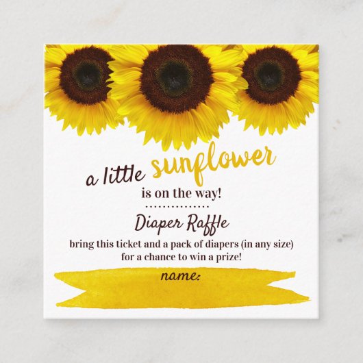 Zonnebloem Baby shower Diaper Raffle Informatiekaartje (Voorkant)