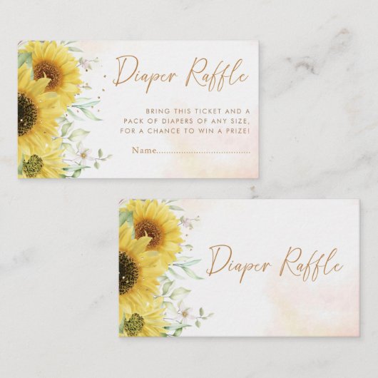 Zonnebloem Baby shower Drank Raffle Ticket Informatiekaartje (Voorkant / Achterkant)