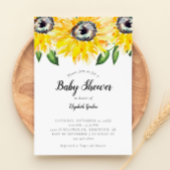 Zonnebloem Baby shower Elegant Script Waterverf Kaart