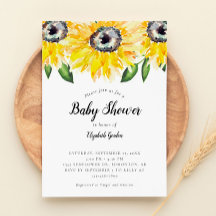 Zonnebloem Baby shower Elegant Script Waterverf