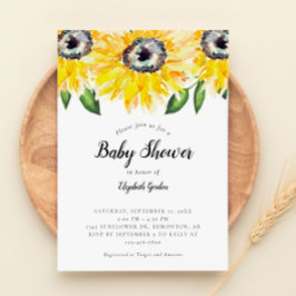 Zonnebloem Baby shower Elegant Script Waterverf Kaart