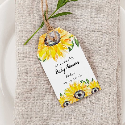 Zonnebloem Baby shower Grote Waterverf Floral Cadeaulabel