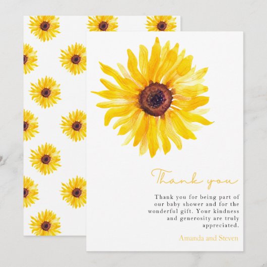 Zonnebloem Baby shower Hartelijk dank Bedankkaart (Voorkant / Achterkant)