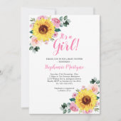 Zonnebloem Baby shower Het is een meisje roze Kaart (Voorkant)