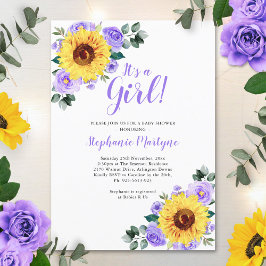 Zonnebloem Baby shower is een Paars Kaart