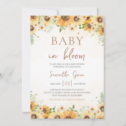 Zonnebloem Baby shower Kaart (Voorkant)