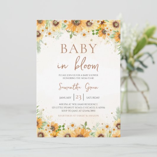 Zonnebloem Baby shower Kaart (Staand voorkant)