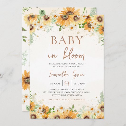 Zonnebloem Baby shower Kaart (Voorkant / Achterkant)