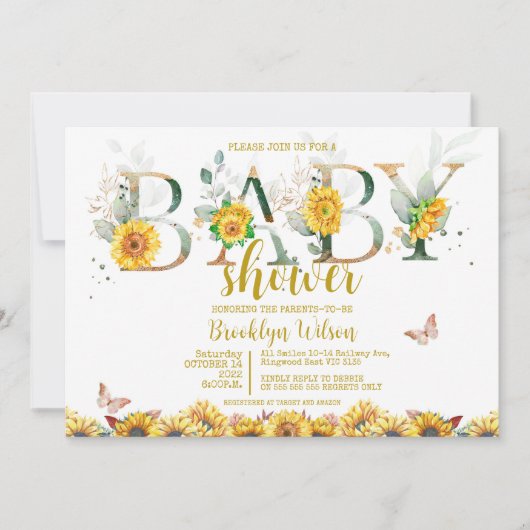 Zonnebloem Baby shower Kaart (Voorkant)