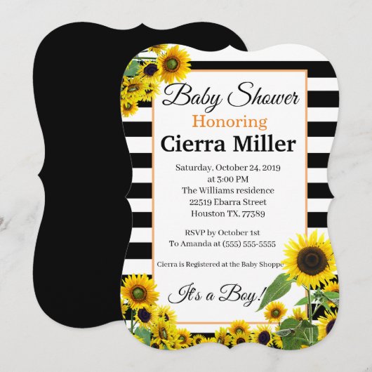 Zonnebloem Baby shower Kaart (Voorkant / Achterkant)