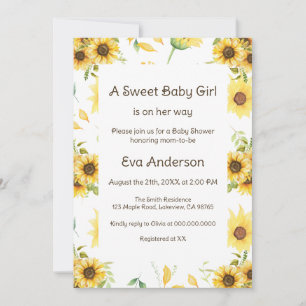 Zonnebloem Baby shower Kaart