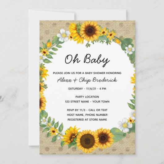 Zonnebloem Baby shower Kaart (Voorkant)