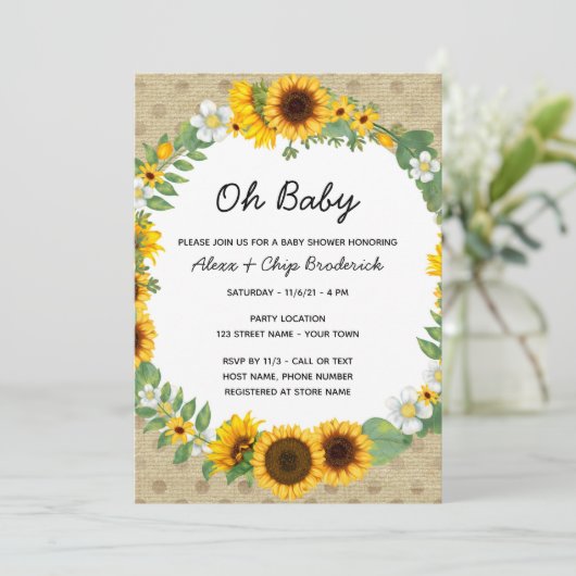 Zonnebloem Baby shower Kaart (Staand voorkant)