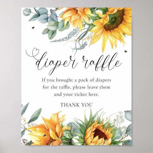 Zonnebloem Baby shower Luier Raffle teken Poster (Voorkant)