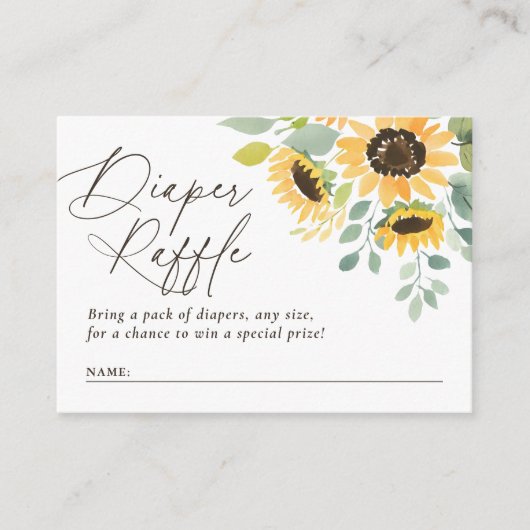 Zonnebloem Baby shower Luier Raffle Ticket Informatiekaartje (Voorkant)