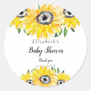 Zonnebloem Baby shower Manuscript Moderne Floral C Ronde Sticker
