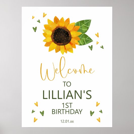 Zonnebloem Baby shower of Welkomstteken op zondag Poster (Voorkant)
