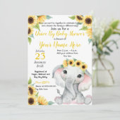 Zonnebloem Baby shower Olifant Geel Meisje Kaart (Staand voorkant)
