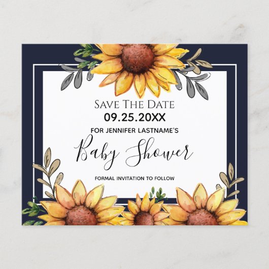 Zonnebloem Baby shower Opslaan Datum uitnodiging (Voorkant)