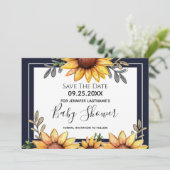 Zonnebloem Baby shower Opslaan Datum uitnodiging (Staand voorkant)
