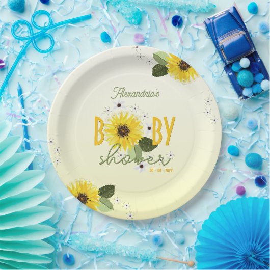 Zonnebloem Baby shower Papieren Bordje (Feest)