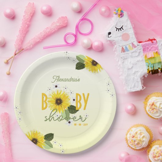 Zonnebloem Baby shower Papieren Bordje (Feest)