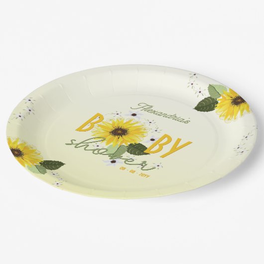 Zonnebloem Baby shower Papieren Bordje (Gekanteld)