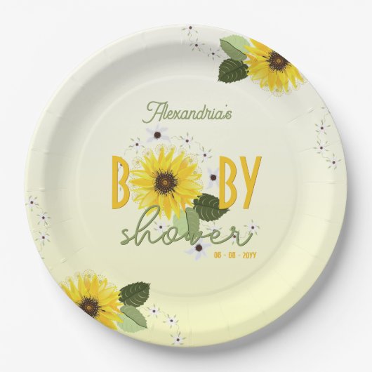 Zonnebloem Baby shower Papieren Bordje (Voorkant)