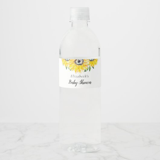 Zonnebloem Baby shower Robuust, eenvoudig grafisch Waterfles Etiket (Voorkant)