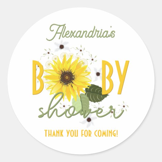 Zonnebloem Baby shower Ronde Sticker (Voorkant)