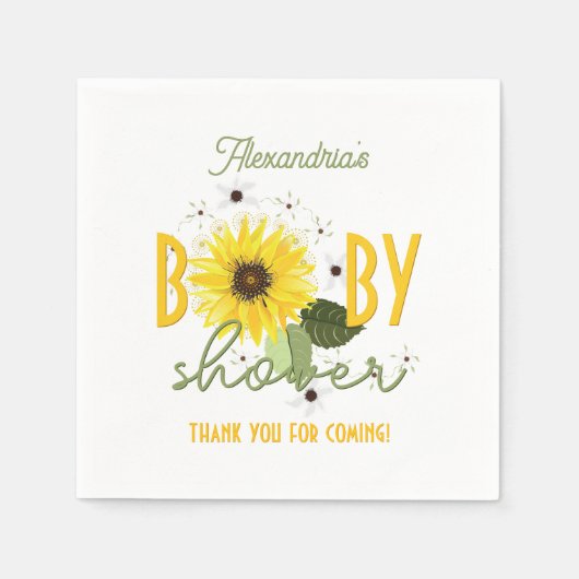 Zonnebloem Baby shower Servet (Voorkant)