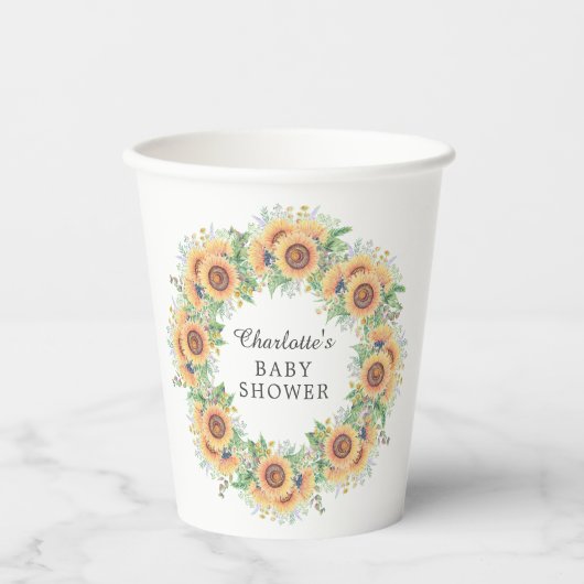 Zonnebloem Baby shower Square Paper Onderzetter Papieren Bekers (Voorkant)