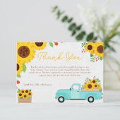 Zonnebloem Baby shower Truck Herfst Bedankkaart (Staand voorkant)